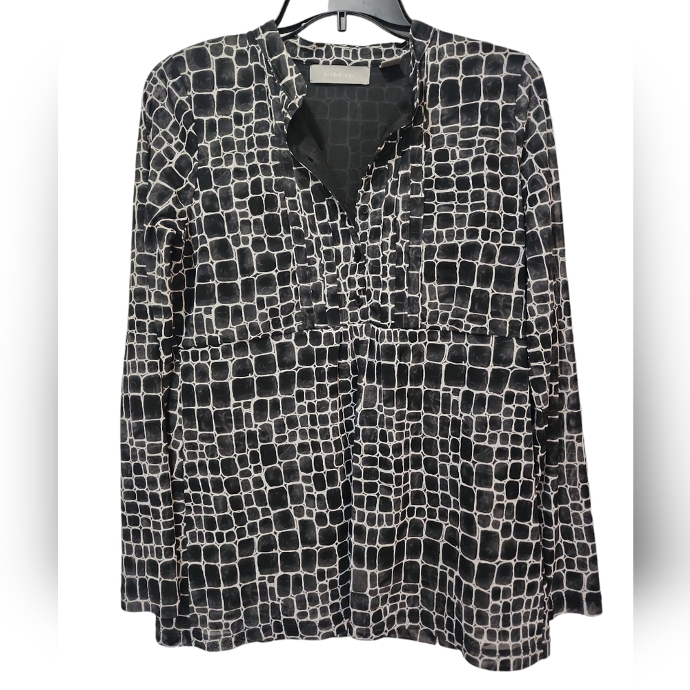 Liz Claiborne med minimalist empire waist b&w geo design long sleeve top women